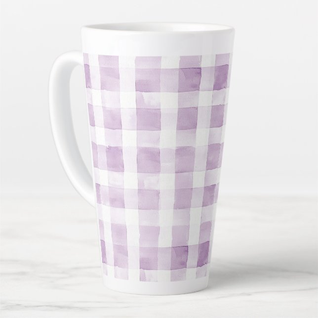 Lila Weiße Karierte Streifen Milchtasse (Linke Ecke)