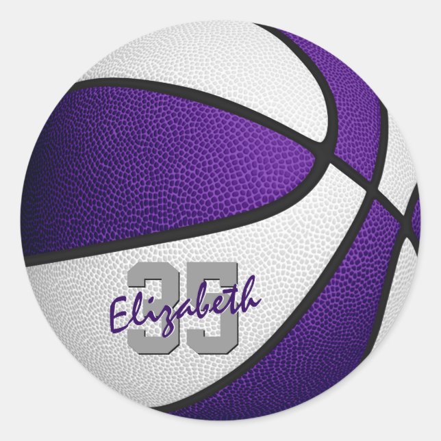 lila weiße Mannschaft farbenfrohe Jungs Basketball Runder Aufkleber (Vorderseite)