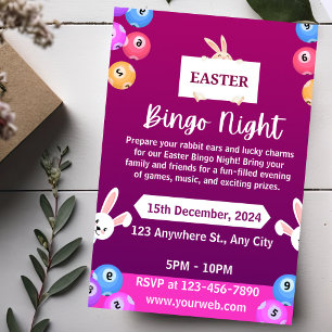 Lila-Weiße moderne Einladung zur Ostern-Bingo-Nach