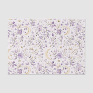 Lila Weiße Monde & Sterne Florale Babyparty Seidenpapier