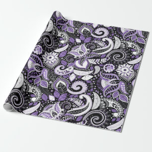 Lila Weiße Paisley-Druck Elegante Geburtstagsfeier Geschenkpapier