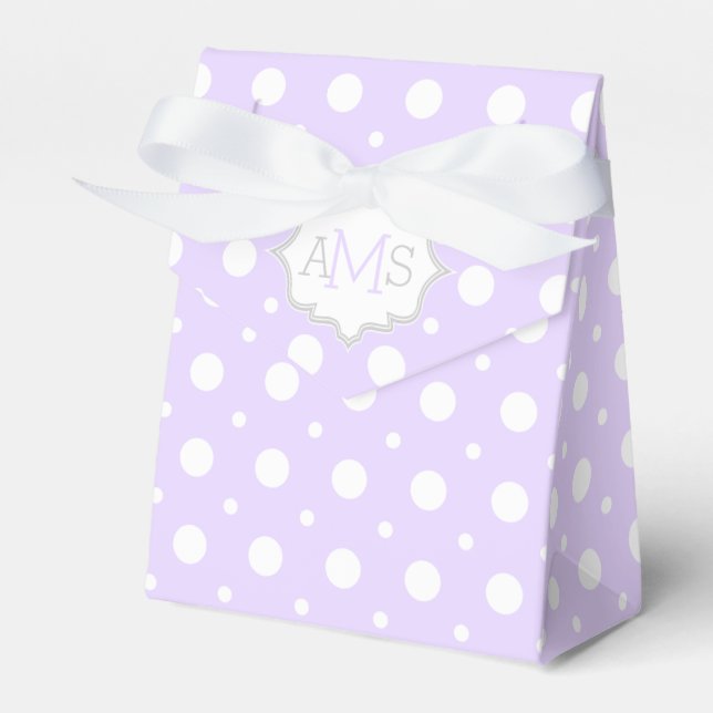 Lila, weiße Polka-Dot-Monogramm-Hochzeit Geschenkschachtel (Vorderseite)