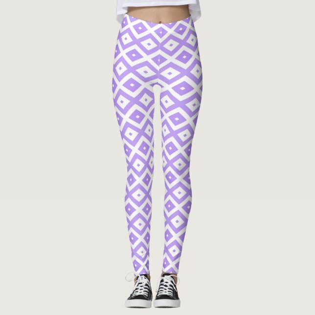 Lila-weiße Rautenmuster Leggings (Vorderseite)