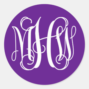 Lila Weiße Reben-Schrift Monogramm DIY Hintergrund Runder Aufkleber