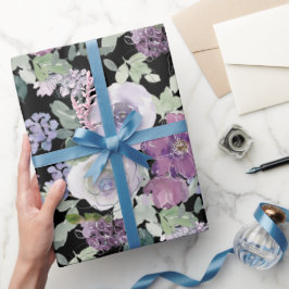 Lila weiße Rose Schwarzer Hintergrund Geschenkpapier