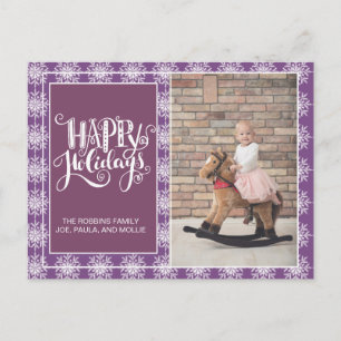 Lila weiße Schneeflocken Frohe Weihnachten Postkarte