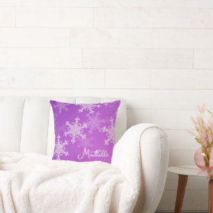 Lila weiße Schneeflocken Minimalistischer Weihnach Kissen