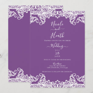 Lila-weiße Spitzen Hochzeit im eleganten Stil Einladung