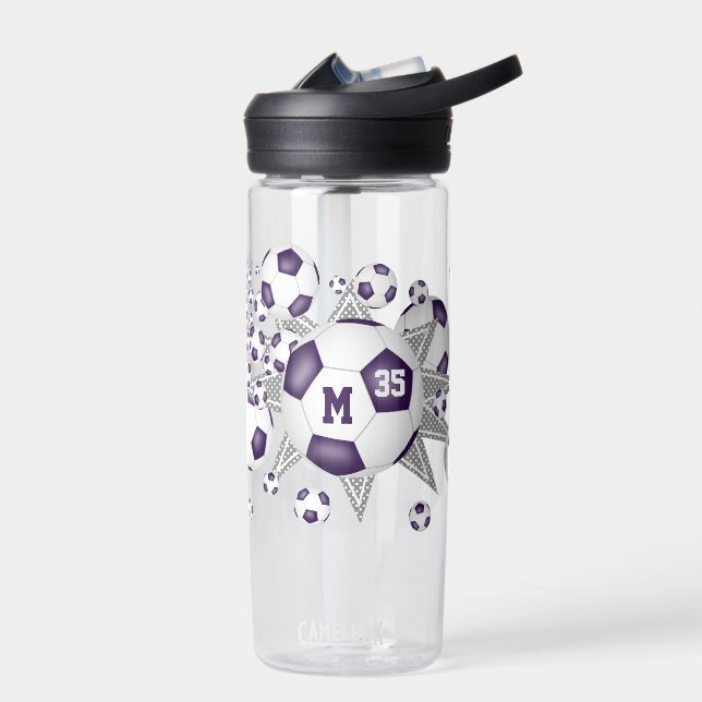 lila weiße Sportaccessoires Fußball Stars Trinkflasche (Links)