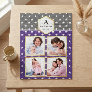 Lila Weiße Sterne Muster Familienfoto-Collage