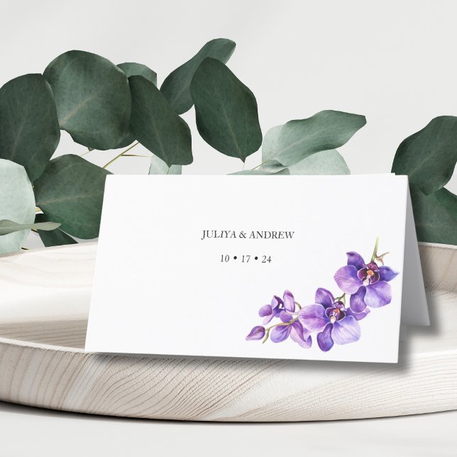Lila, weiße, trendige Hochzeit Platzkarte (Von Creator hochgeladen)