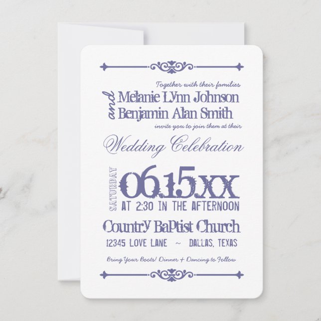 Lila weiße Typografie-Hochzeits-Einladungen Einladung (Vorderseite)