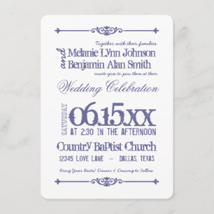 Lila weiße Typografie-Hochzeits-Einladungen Einladung