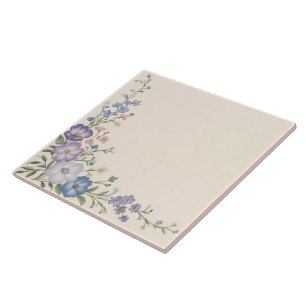 Lila, weiße und blaue Blumenschrift Fliese