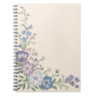 Lila, weiße und blaue Blumenschrift Notizblock