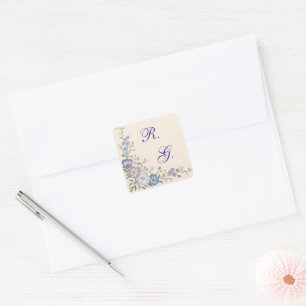 Lila, weiße und blaue Blumenschrift Quadratischer Aufkleber