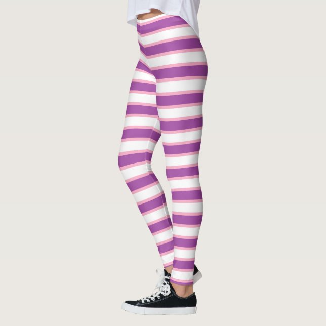 Lila, weiße und rosa Streifen Leggings (Links)