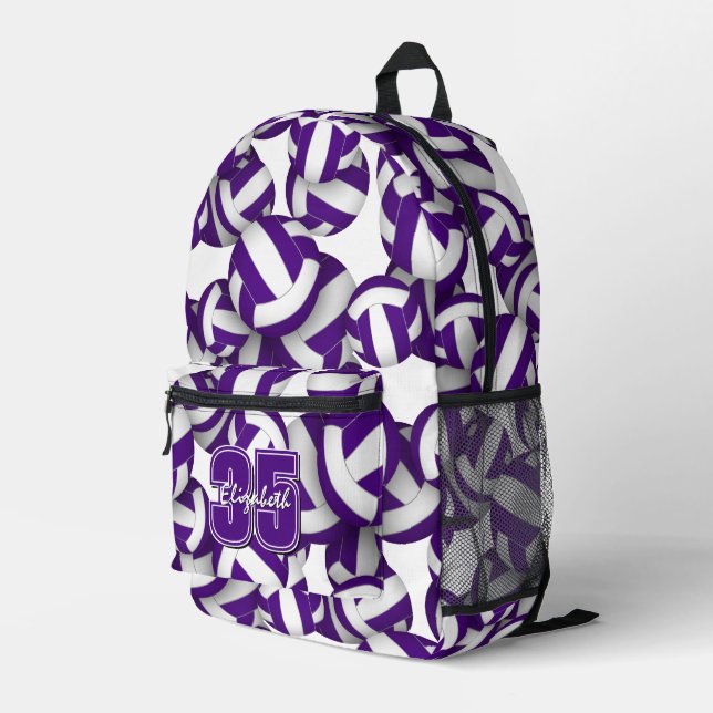Lila, weiße Volleyballmuster Bedruckter Rucksack (Rückseitige Ecke Rechts)