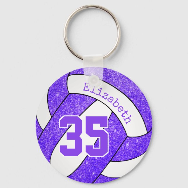 lila weiße Volleyballtasche mit Jersey Nummer Schlüsselanhänger (Vorderseite)