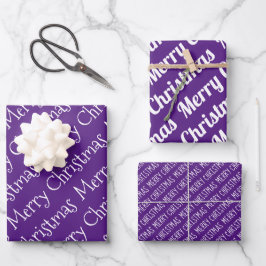 Lila, weiße Weihnachtstypografie - Moderner Feiert Geschenkpapier Set