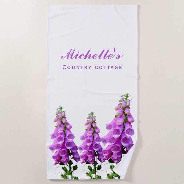 Lila weiße Wildblumen Blumenrosa lila Schrift Strandtuch (Vorderseite)