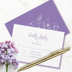 Lila weiße Wildblumen Hochzeit RSVP