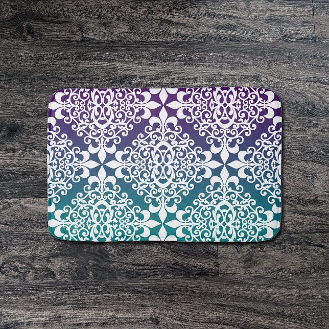 Lila weißer Damast und Aquamariner Ombre Badematte (Von Creator hochgeladen)