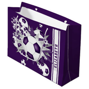 lila weißer Fußball-Blowout personalisiert Große Geschenktüte