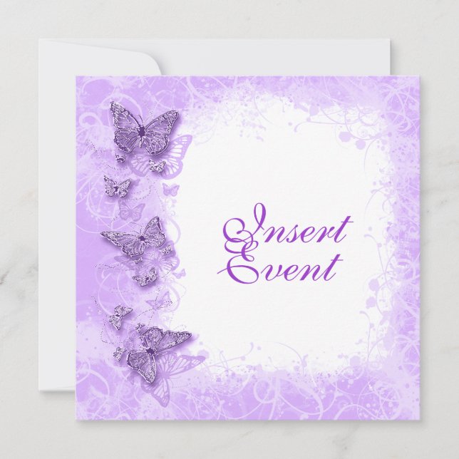 Lila weißer Hochzeitstag Einladung (Vorderseite)