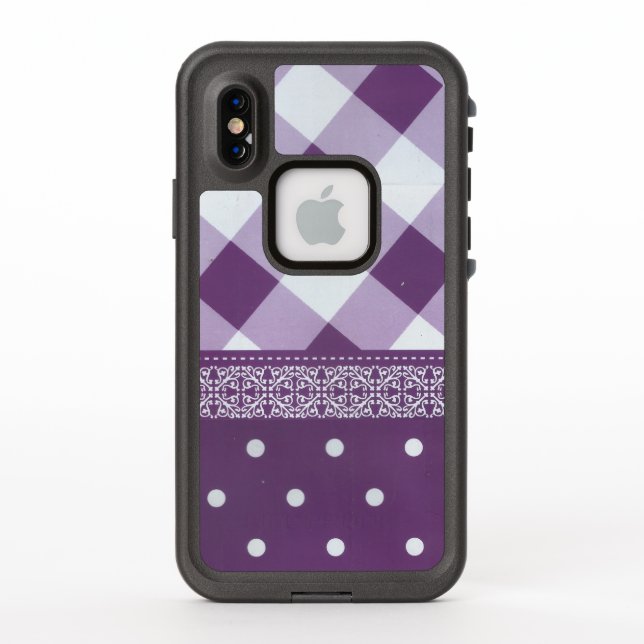 Lila weißer Karrer Polka Dock Damaskus Kunst (Rückseite)