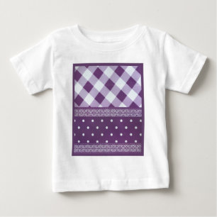 Lila weißer Karrer Polka Dock Damaskus Kunst Baby T-shirt