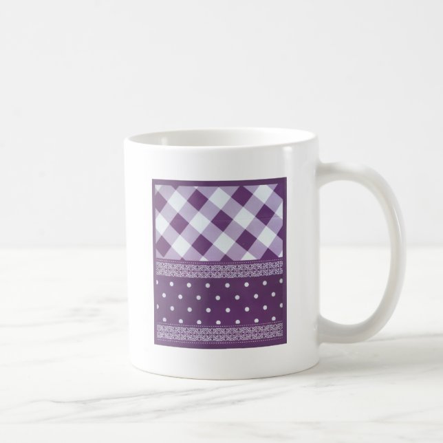 Lila weißer Karrer Polka Dock Damaskus Kunst Kaffeetasse (Rechts)
