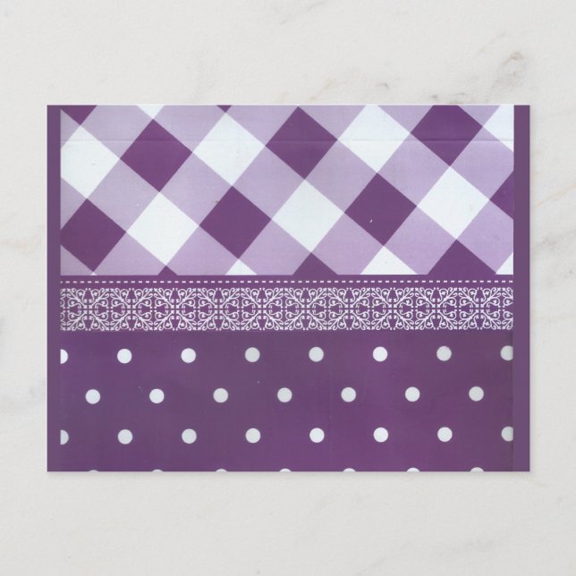 Lila weißer Karrer Polka Dock Damaskus Kunst Postkarte (Vorderseite)