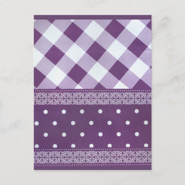 Lila weißer Karrer Polka Dock Damaskus Kunst Postkarte (Vorderseite)