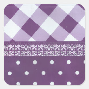 Lila weißer Karrer Polka Dock Damaskus Kunst Quadratischer Aufkleber