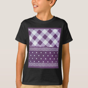 Lila weißer Karrer Polka Dock Damaskus Kunst T-Shirt