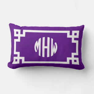 Lila weißer Kreis Monogram griechischer Schlüssel  Lendenkissen