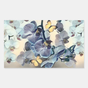 Lila, weißer Orchideenschmetterling Rechteckiger Aufkleber