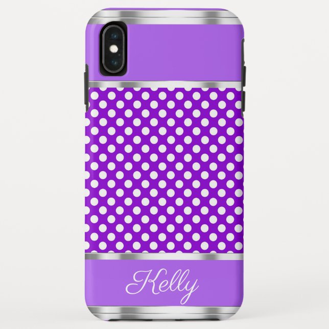 Lila weißer Polka Dot Muster iPhone XS Max Case (Rückseite)