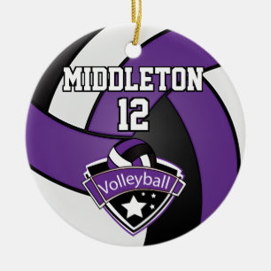 Lila, weißer und schwarzer Volleyball Keramik Ornament