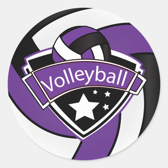 Lila, weißer und schwarzer Volleyball Superstar Runder Aufkleber (Vorderseite)