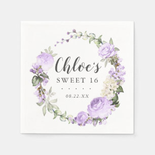Lila Weißes Blumenkraut Süß 16 Party Serviette