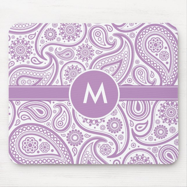 Lila weißes Blumenpaisley-Muster Mousepad (Vorne)