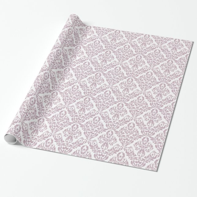 Lila weißes Damast-Muster Geschenkpapier (Ungerollt)