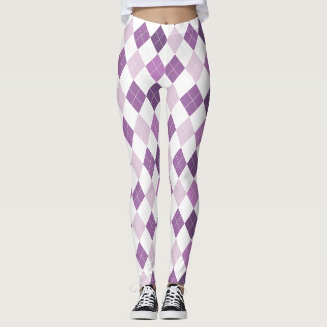 Lila weißes Diamantmuster Leggings (Vorderseite)