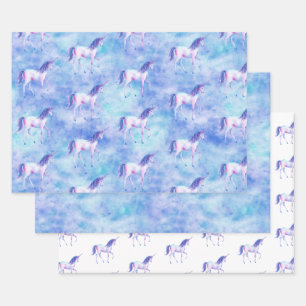 Lila Weißes Einhorn Geschenkpapier Set