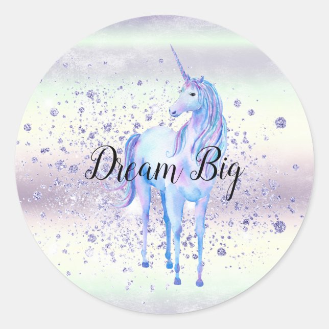 Lila Weißes Einhorn Glitzer Traumstrecke Airolo -  Runder Aufkleber (Vorderseite)