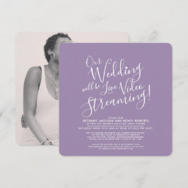 Lila weißes Foto Live Streaming Hochzeit Einladung