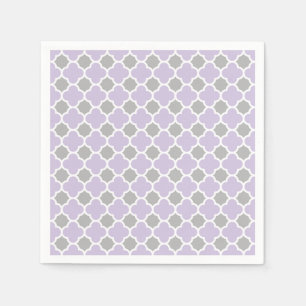 Lila weißes graues Quatrefoil Muster Serviette