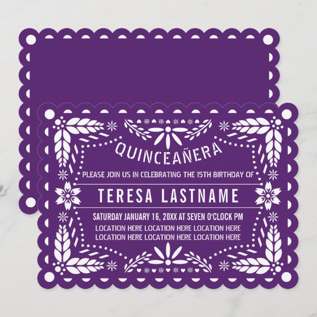 Lila-weißes Papagei Picado Quinceañera Einladung (Vorne/Hinten)